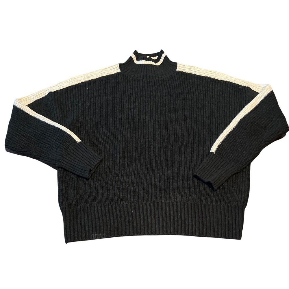 Sanctuary Mock‎ Neck Striped Knit Sweater Black Cream Size S